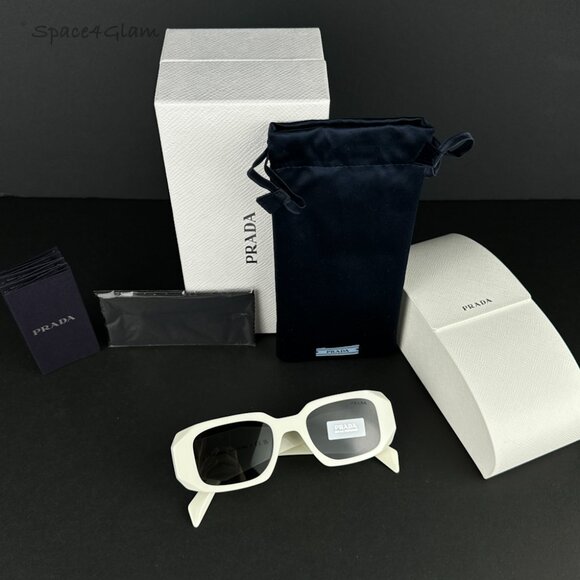 Prada Men Sunglasses Ivory White Dark Gray Rectangle PR17WS 1425S0 NEW - Picture 8 of 17